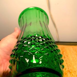 Vintage Hoosier Glass, Green Emerald Vase diamond studded and ribbed!